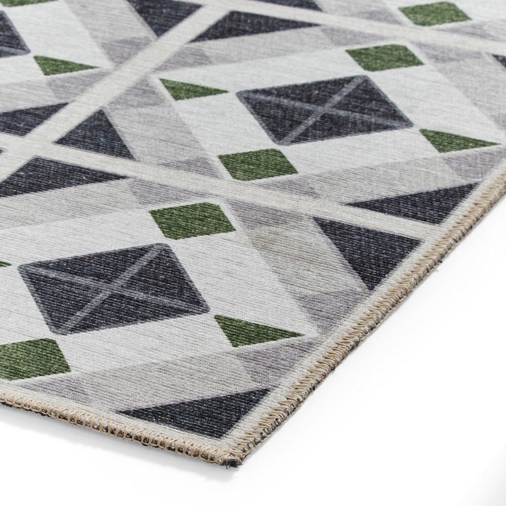 Victoria H1190 Modern Geometric Washable Rugs in Grey Green